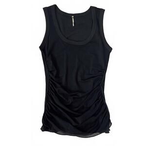 NEW PETE women's sage double layer ruched tank in black/black